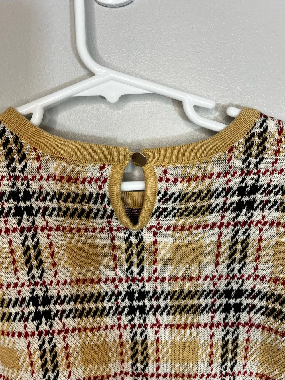 Hope & Henry Tan Organic Cotton Plaid Knit Dress with Bow Girl’s 6
